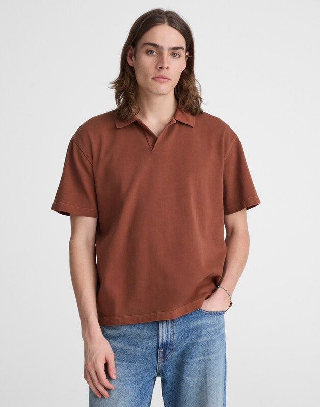 Short-Sleeve Compact-Knit Polo CINNAMON STICK