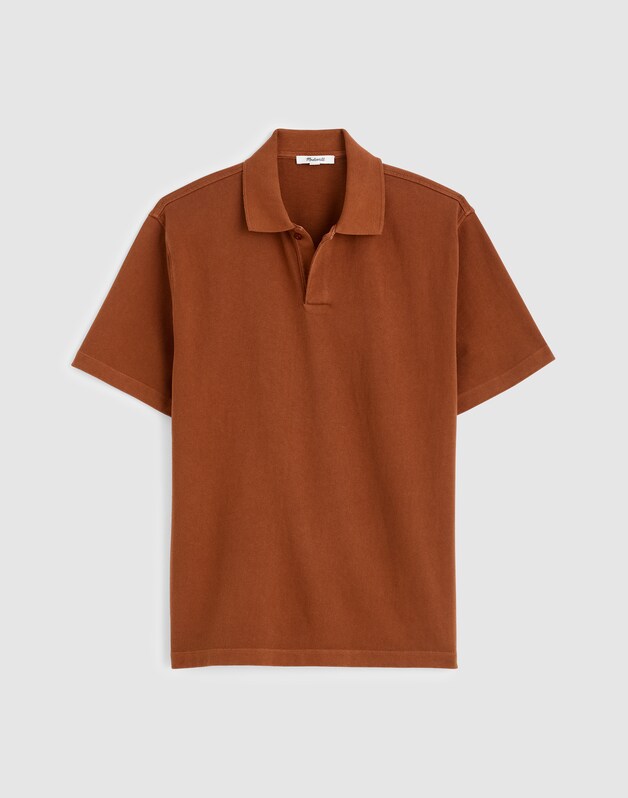 Short-Sleeve Compact-Knit Polo CINNAMON STICK