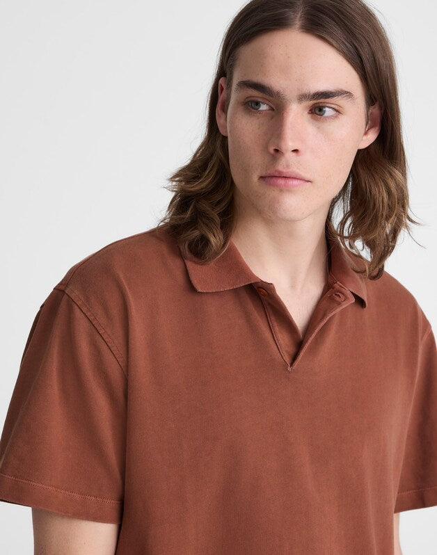 Short-Sleeve Compact-Knit Polo CINNAMON STICK