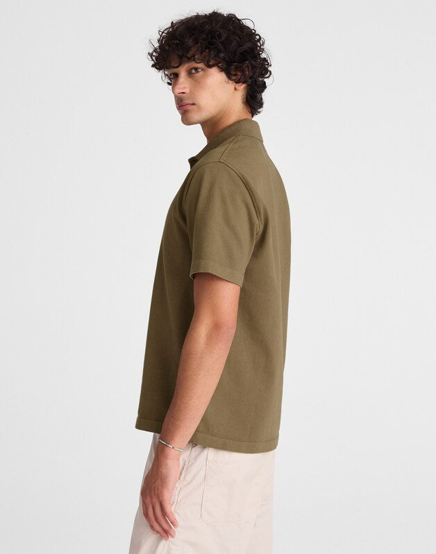 Short-Sleeve Compact-Knit Polo OLIVE STONE