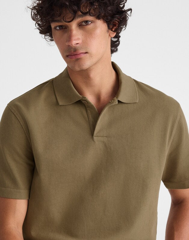 Short-Sleeve Compact-Knit Polo OLIVE STONE