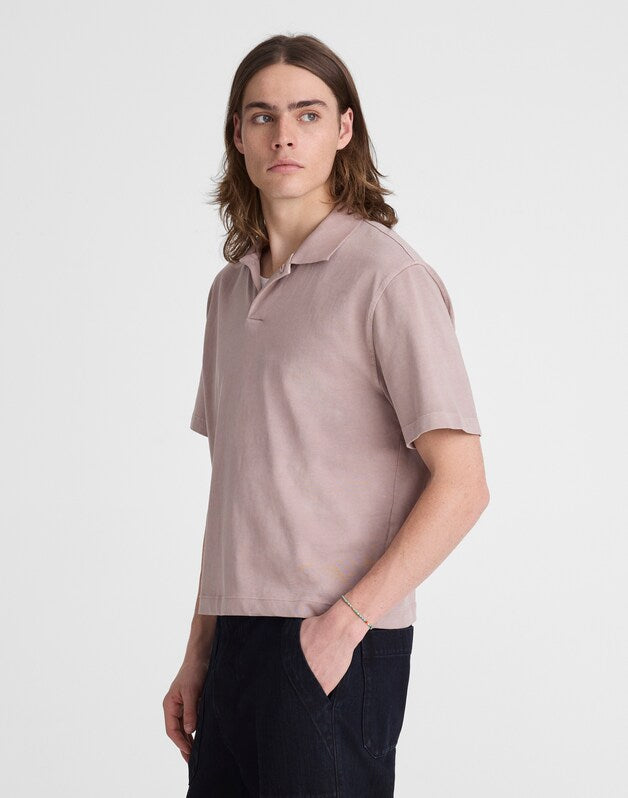 Short-Sleeve Compact-Knit Polo STILL GREY