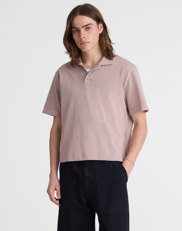 Short-Sleeve Compact-Knit Polo STILL GREY
