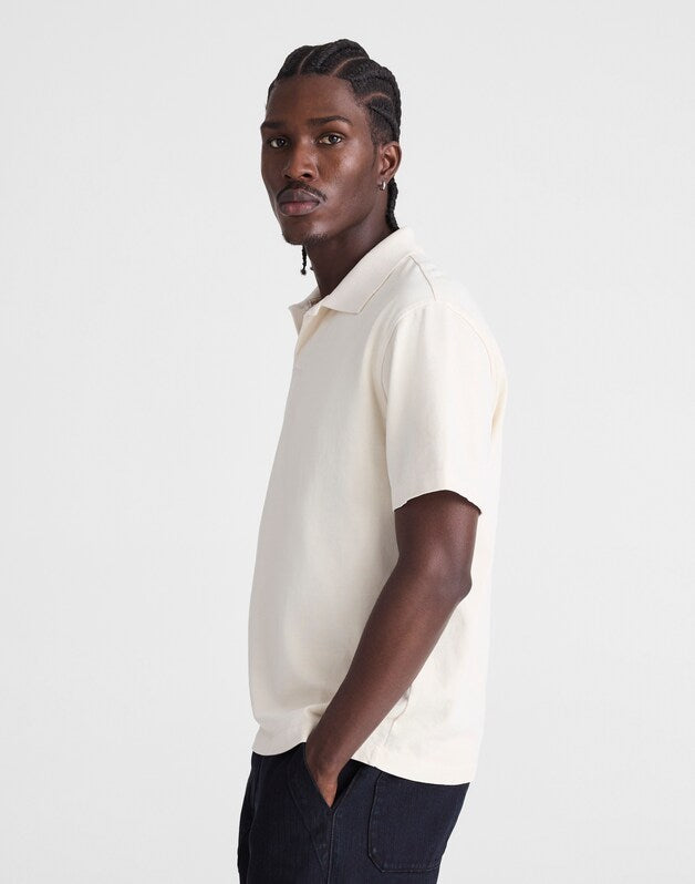 Short-Sleeve Compact-Knit Polo PARCHMENT