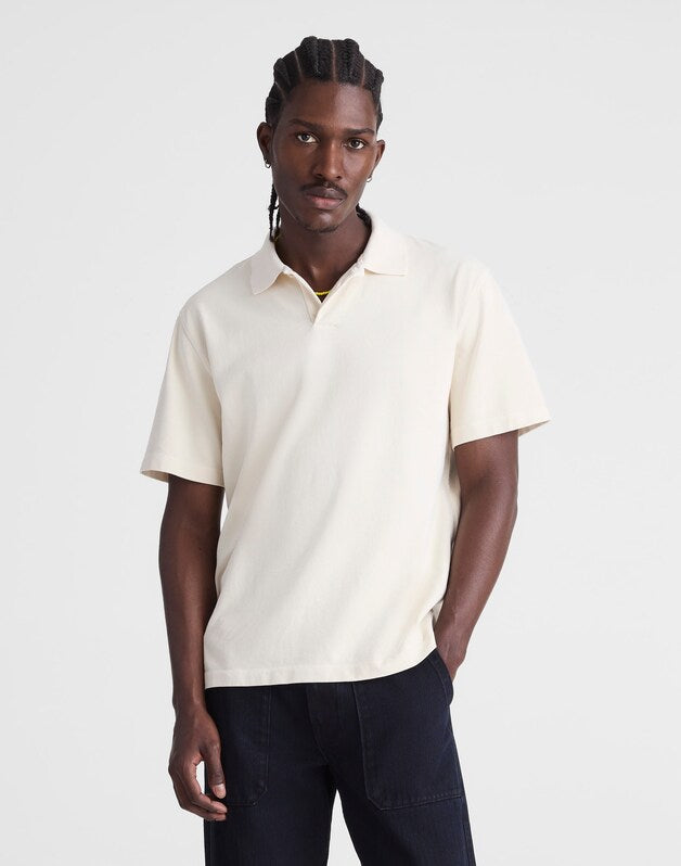 Short-Sleeve Compact-Knit Polo PARCHMENT