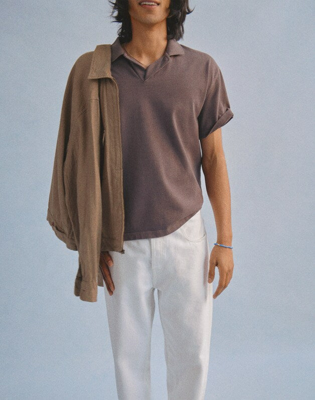 Short-Sleeve Compact-Knit Polo RUM RAISIN