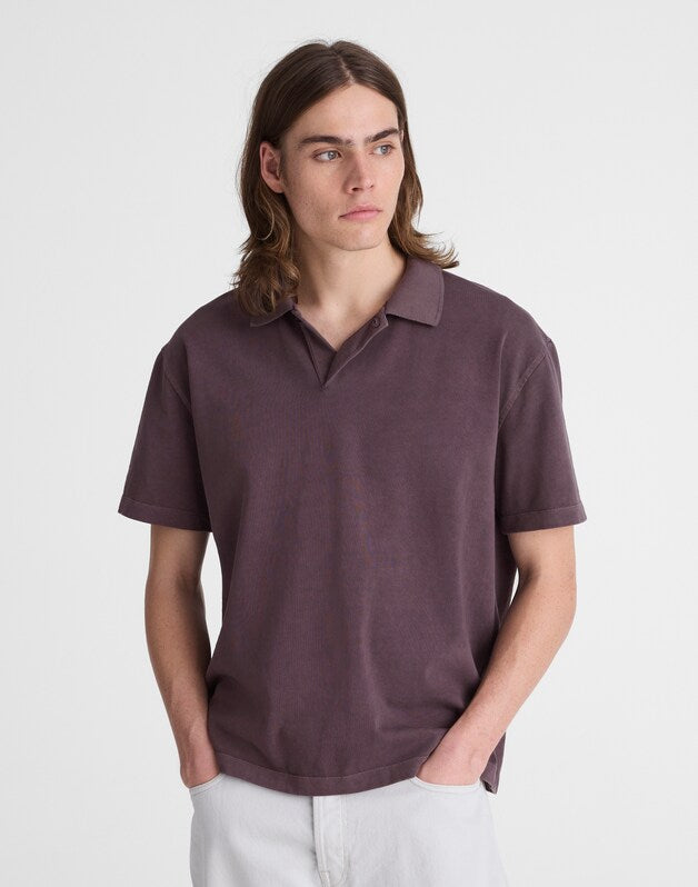 Short-Sleeve Compact-Knit Polo RUM RAISIN