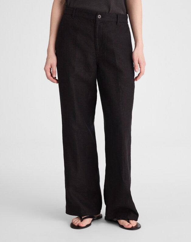 The Zoe Relaxed Straight Pant in 100% Linen JET BLACK