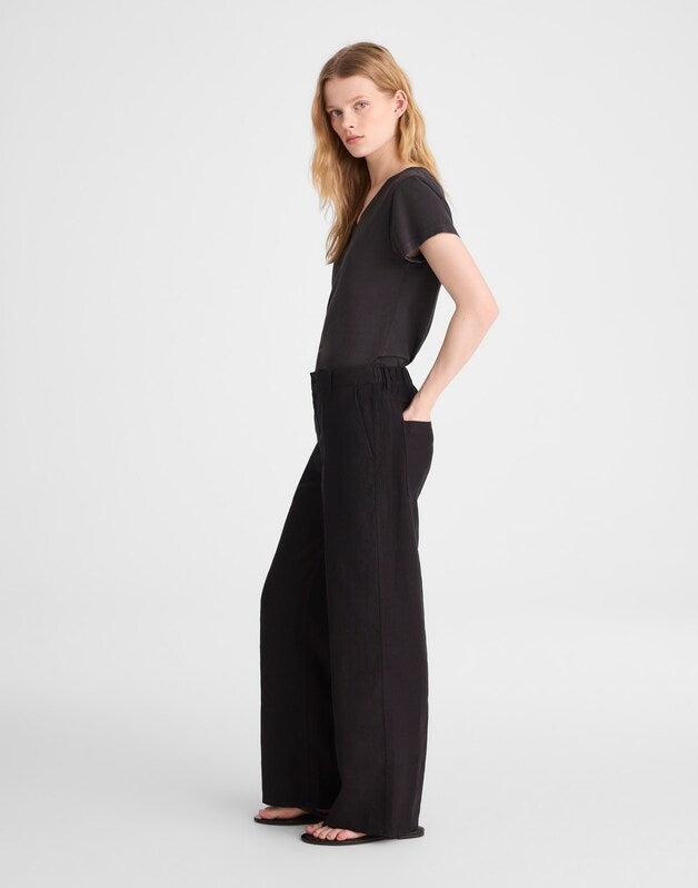 The Zoe Relaxed Straight Pant in 100% Linen JET BLACK