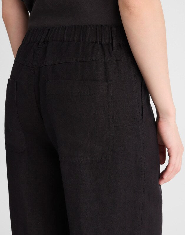 The Zoe Relaxed Straight Pant in 100% Linen JET BLACK