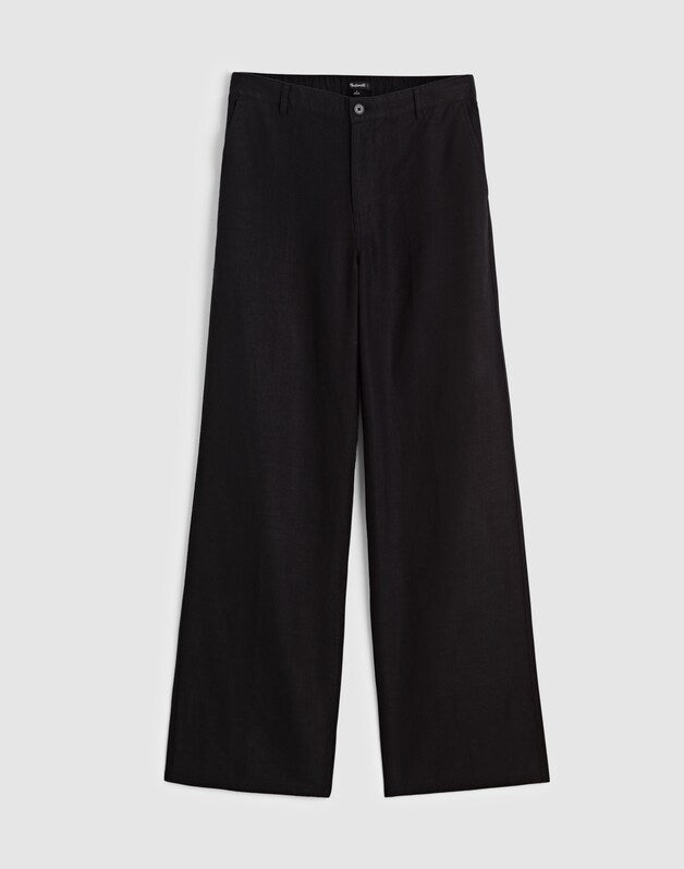 The Zoe Relaxed Straight Pant in 100% Linen JET BLACK