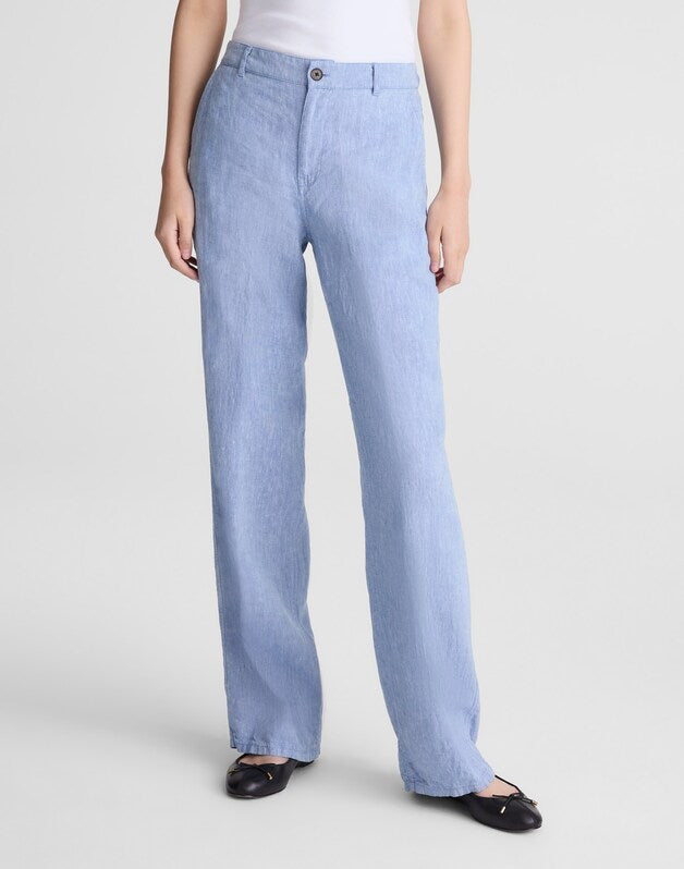 The Zoe Relaxed Straight Pant in 100% Linen SUNFADED BLUE