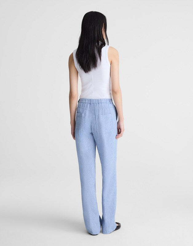 The Zoe Relaxed Straight Pant in 100% Linen SUNFADED BLUE