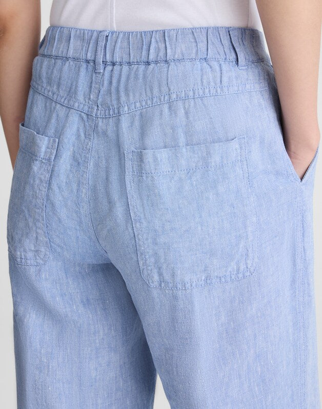 The Zoe Relaxed Straight Pant in 100% Linen SUNFADED BLUE