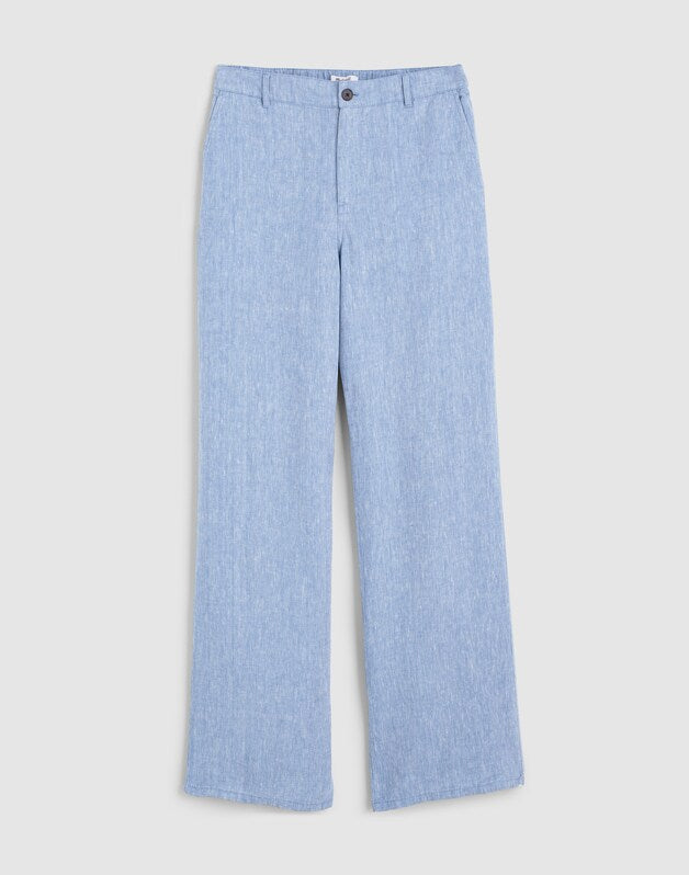 The Zoe Relaxed Straight Pant in 100% Linen SUNFADED BLUE