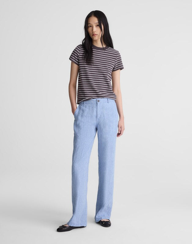 The Zoe Relaxed Straight Pant in 100% Linen SUNFADED BLUE