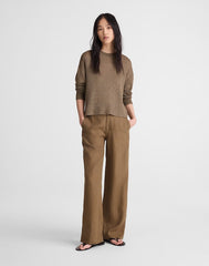 The Tall Zoe Relaxed Straight Pant in 100% Linen SAFARI KHAKI