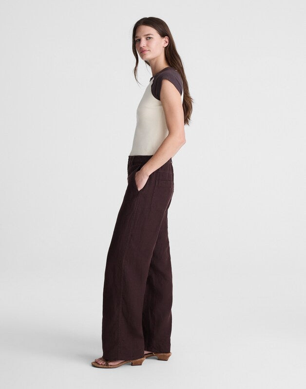 The Zoe Relaxed Straight Pant in 100% Linen COCOA
