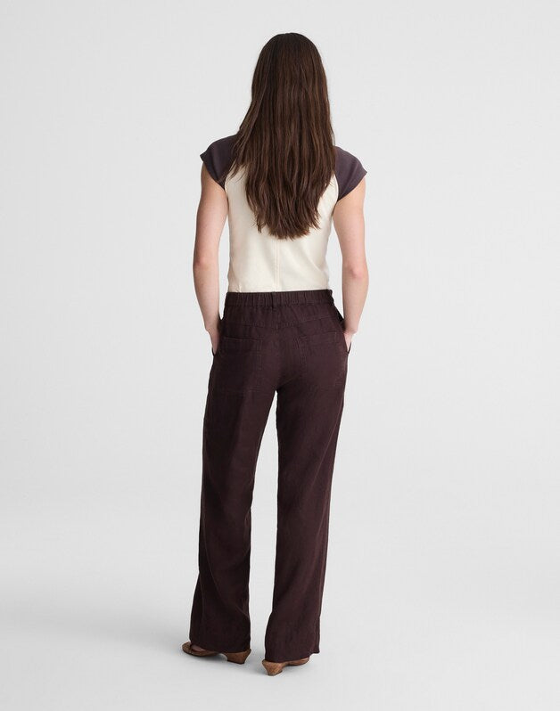 The Zoe Relaxed Straight Pant in 100% Linen COCOA