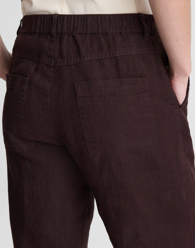 The Zoe Relaxed Straight Pant in 100% Linen COCOA