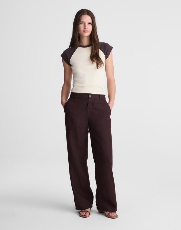 The Zoe Relaxed Straight Pant in 100% Linen COCOA