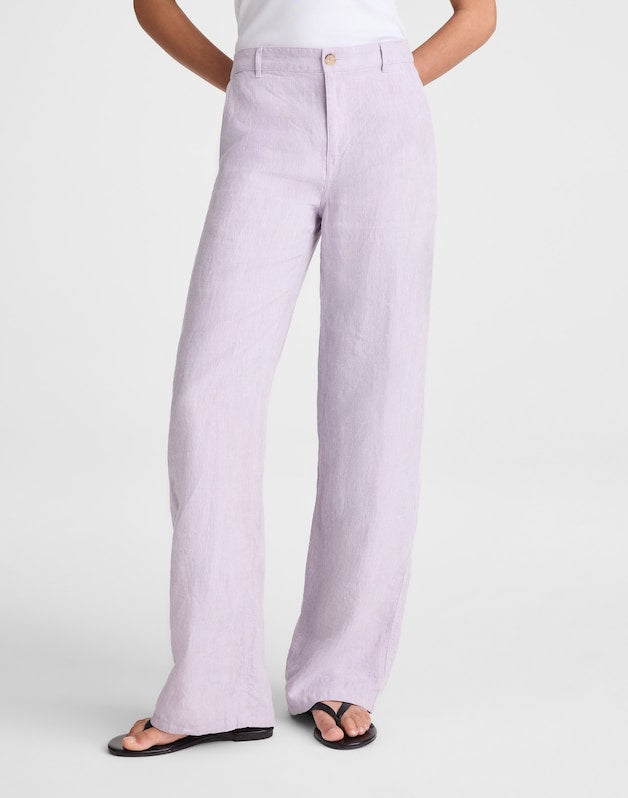 The Zoe Relaxed Straight Pant in 100% Linen LILAC CHAMBRAY