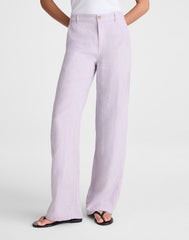 The Zoe Relaxed Straight Pant in 100% Linen LILAC CHAMBRAY