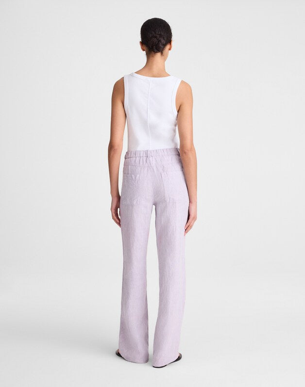 The Zoe Relaxed Straight Pant in 100% Linen LILAC CHAMBRAY