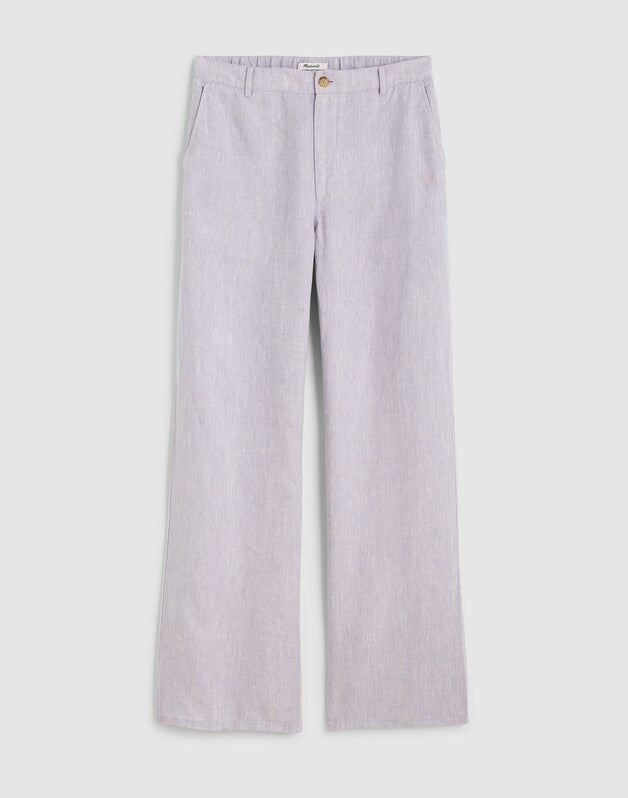 The Zoe Relaxed Straight Pant in 100% Linen LILAC CHAMBRAY
