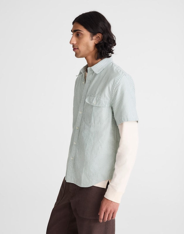 Short-Sleeve Single-Pocket Shirt in Allday Oxford STRIPE
