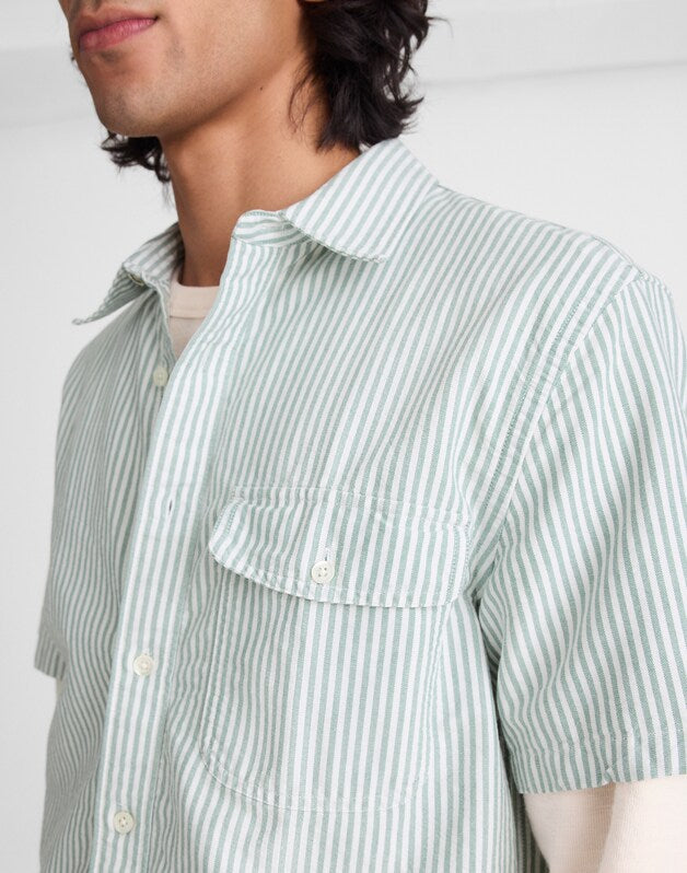 Short-Sleeve Single-Pocket Shirt in Allday Oxford STRIPE