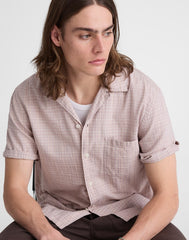 Short-Sleeve Camp Shirt in Crinkled Cotton Blend STRIPE TEXTURE PLAID