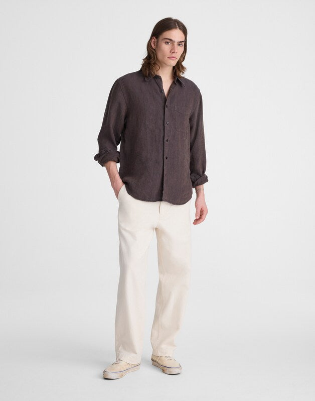 Button-Up Shirt in Linen CHOCOLATE