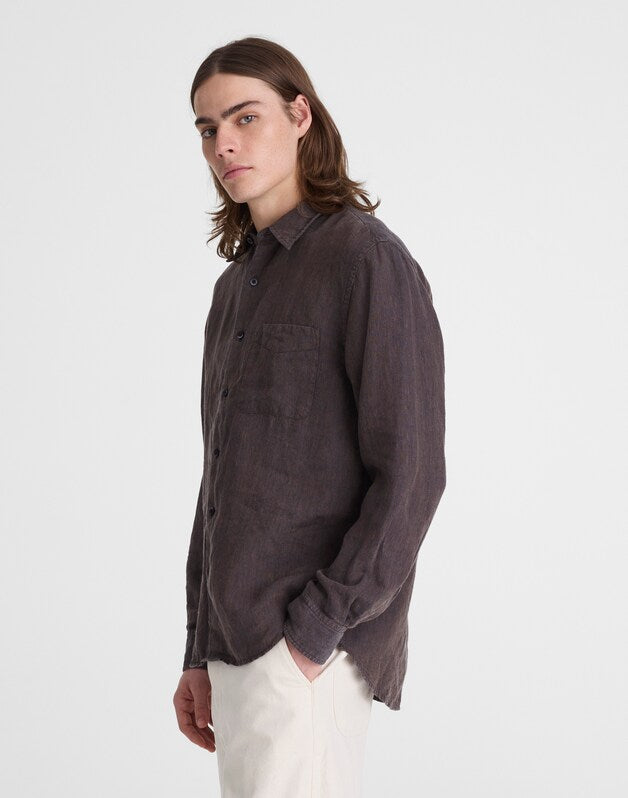 Button-Up Shirt in Linen CHOCOLATE