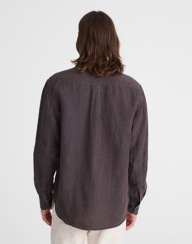 Button-Up Shirt in Linen CHOCOLATE