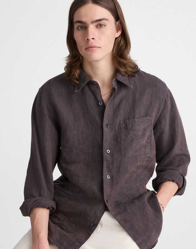 Button-Up Shirt in Linen CHOCOLATE