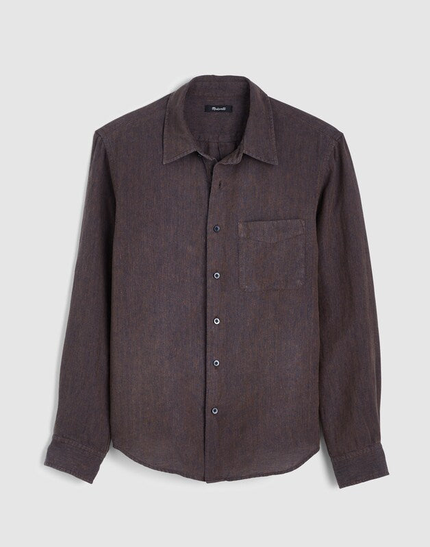 Button-Up Shirt in Linen CHOCOLATE