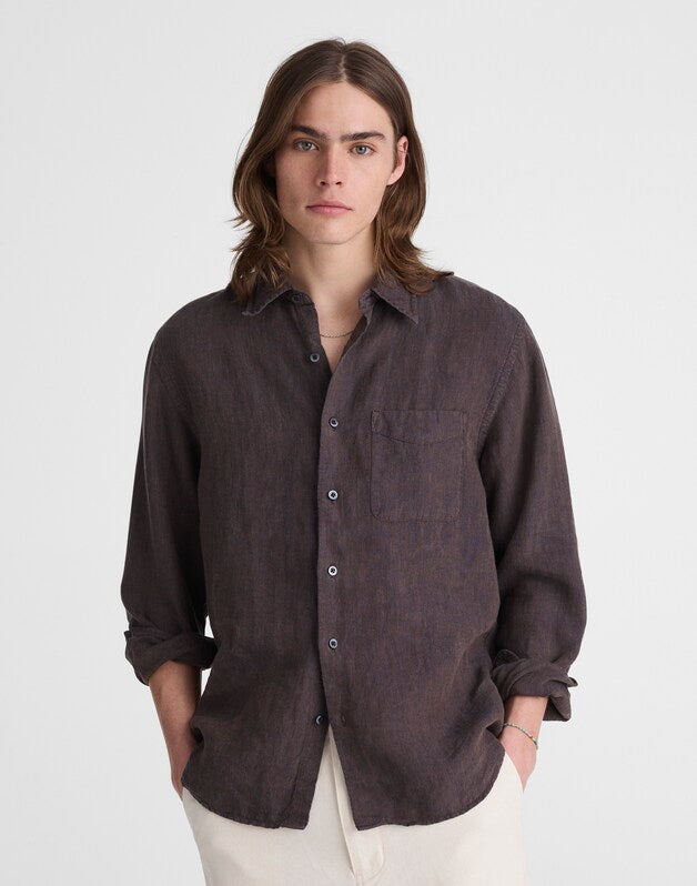 Button-Up Shirt in Linen CHOCOLATE