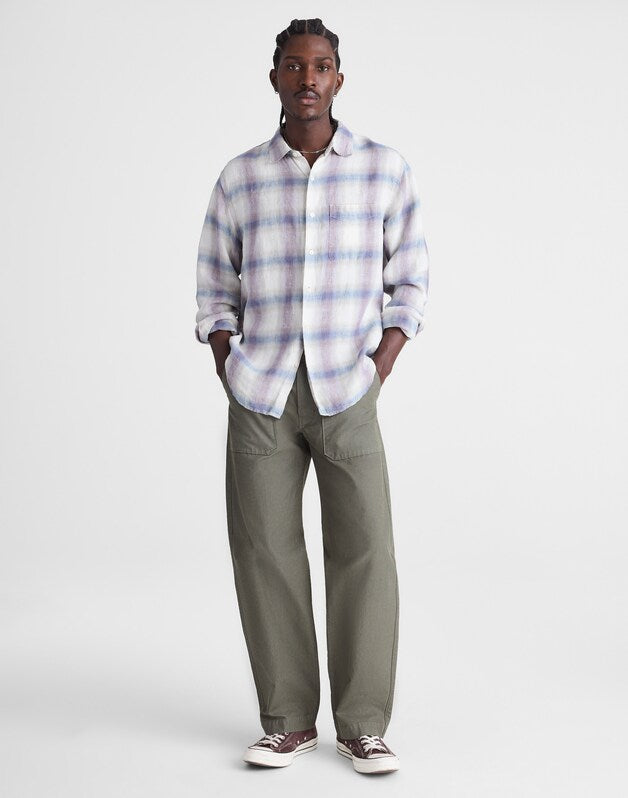 Button-Up Shirt in Linen PURPLE CROSS PLAID