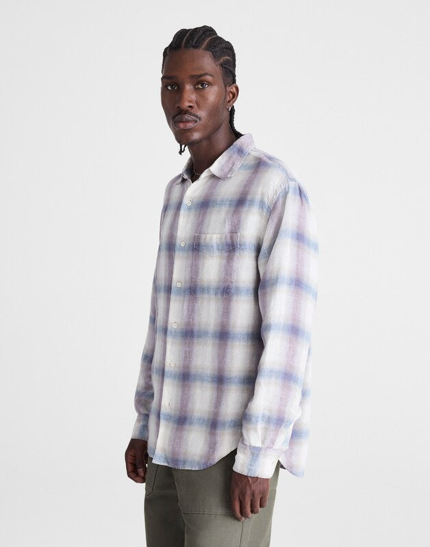 Button-Up Shirt in Linen PURPLE CROSS PLAID