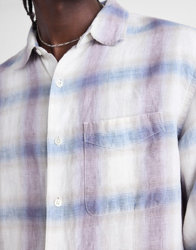 Button-Up Shirt in Linen PURPLE CROSS PLAID