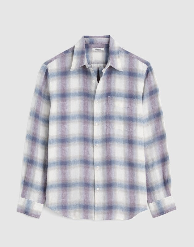 Button-Up Shirt in Linen PURPLE CROSS PLAID