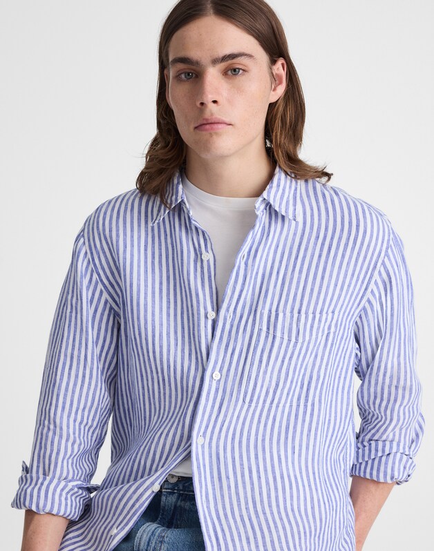 Button-Up Shirt in Linen STRIPE