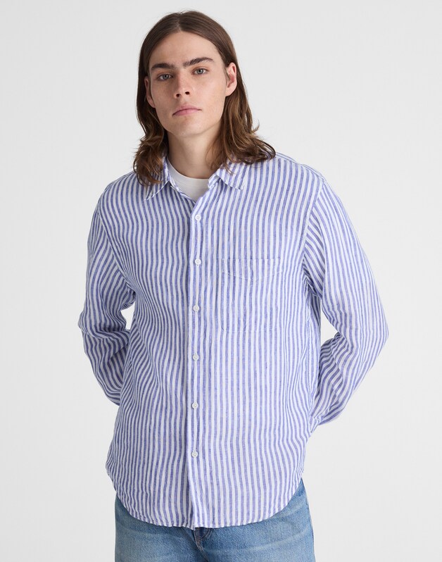 Button-Up Shirt in Linen STRIPE