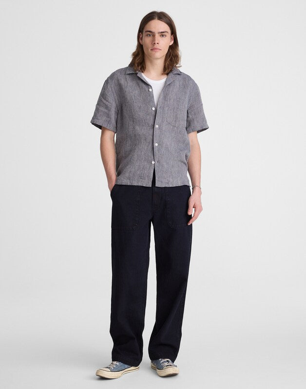 Short-Sleeve Camp Shirt in Linen DARK CHAMBRAY