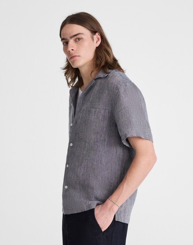 Short-Sleeve Camp Shirt in Linen DARK CHAMBRAY