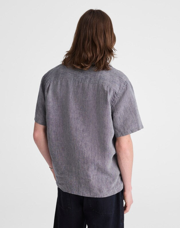 Short-Sleeve Camp Shirt in Linen DARK CHAMBRAY