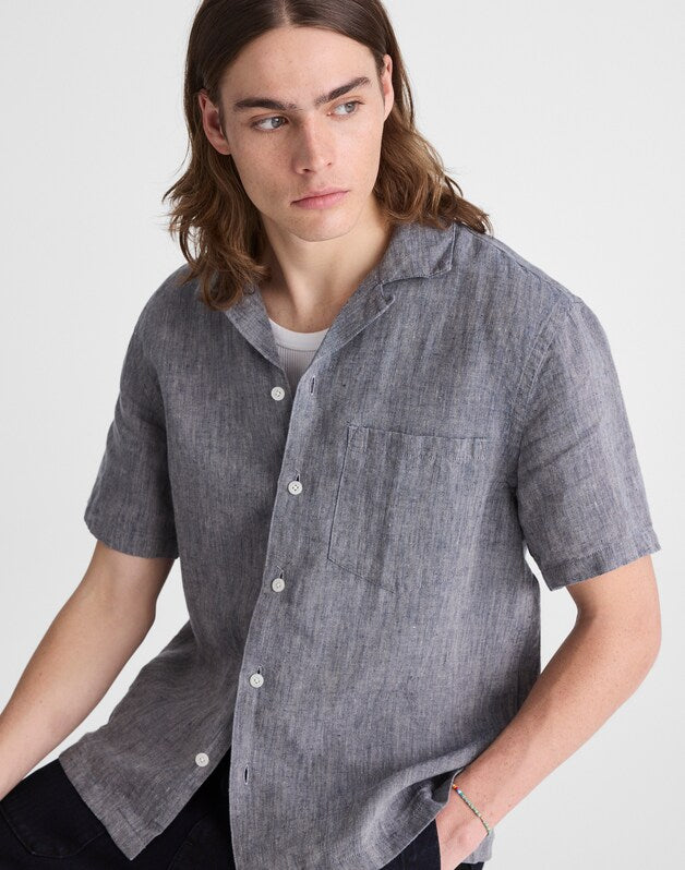 Short-Sleeve Camp Shirt in Linen DARK CHAMBRAY