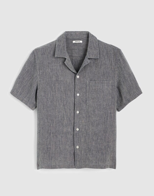 Short-Sleeve Camp Shirt in Linen DARK CHAMBRAY