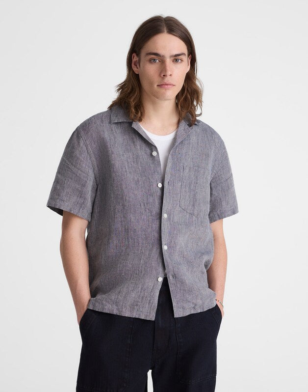 Short-Sleeve Camp Shirt in Linen DARK CHAMBRAY